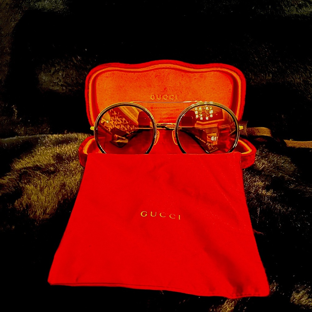 Gucci Womens UV Protection Fashion Round Sunglasses Gold 56mm